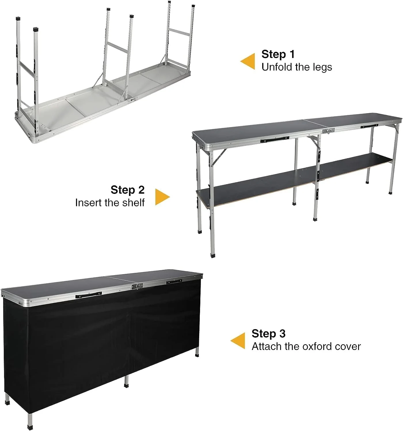 REDCAMP Extra Long Portable Bar Table with Storage Shelf, Pop-up Foldable Party Bar for Indoor Outdoor, Black