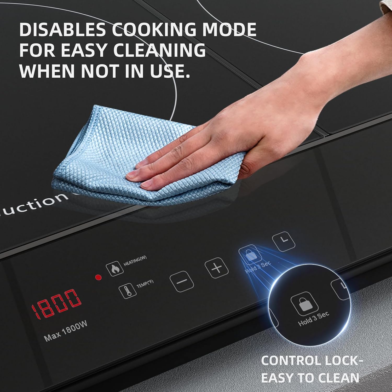 Double Induction Cooktop 1800W Dual Burner Induction Cooker 2 Burners Electric Countertop Stove With 9 Power Levels