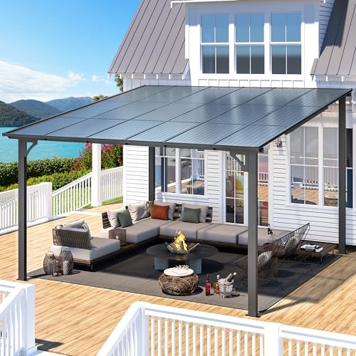 AECOJOY 10&rsquo; x 10&rsquo; Gazebo, Wall Mounted Gazebos Pergola on Clearance, Outdoor Patio Lean to Gazebo Awnings for Deck, Porch