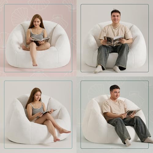 Giant Bean Bag Chair for Adults - Comfy Plush Round Shell Soft Accent Chair, Oversized Cozy Lounge Floor Sofa Reading Chair