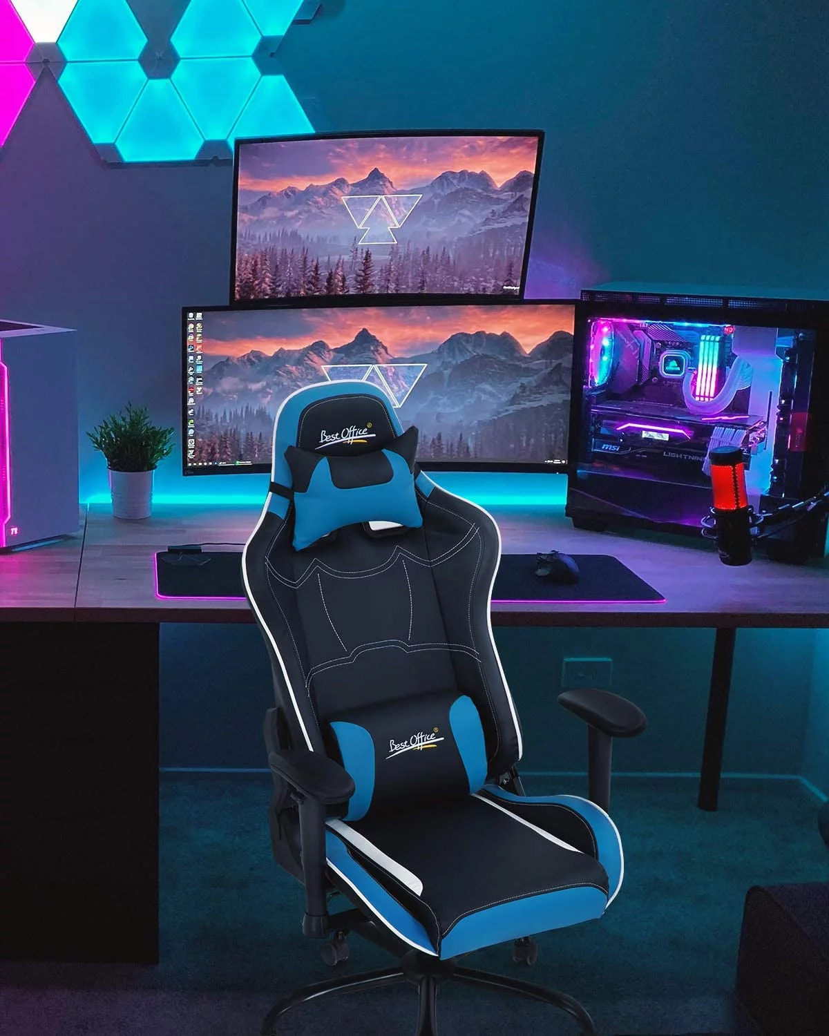PC Gaming Chair Racing Computer Chair Adjustable Desk Chair with Lumbar Support Headrest Armrest Rolling Swivel Task Chair Ergonomic PU Leather