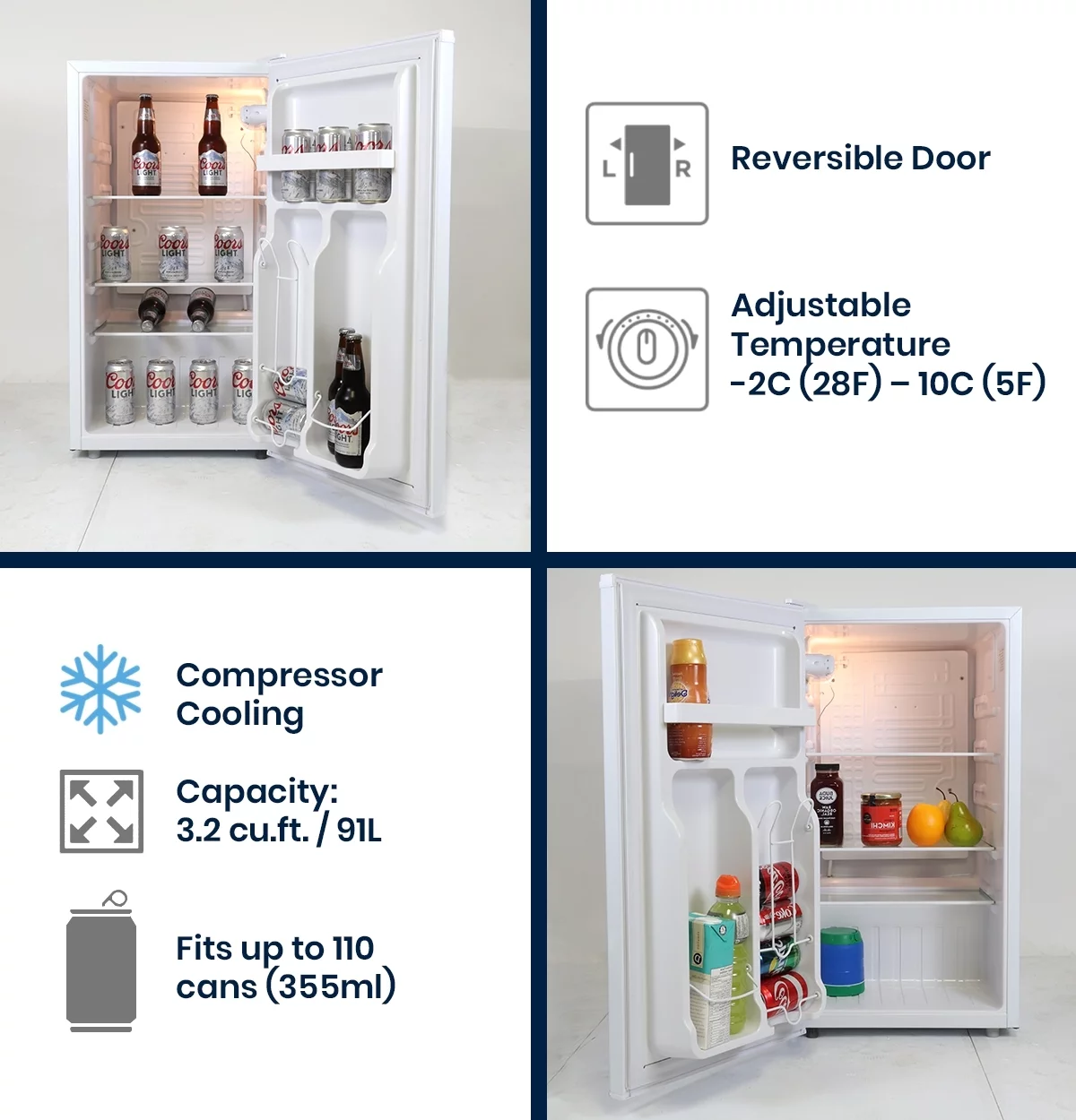 Coors Light Compact Fridge with Bottle Opener, 90 L/ 95 Quart 3.2 Cubic Foot for Snacks, Beverages, Juice, Beer, Den, Dorm, Office, Games Room, or RV