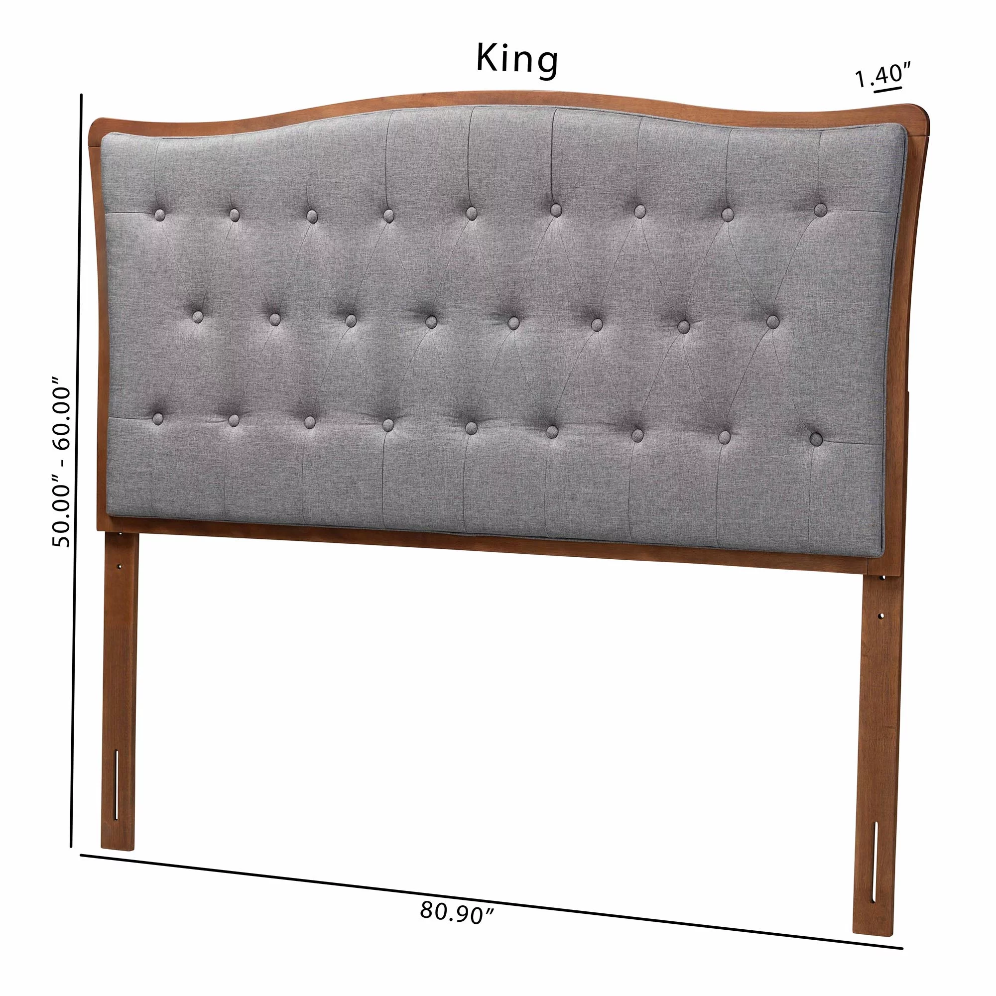 Baxton Studio Nikita Classic and Traditional Grey Fabric and Walnut Brown Finished Wood King Size Headboard