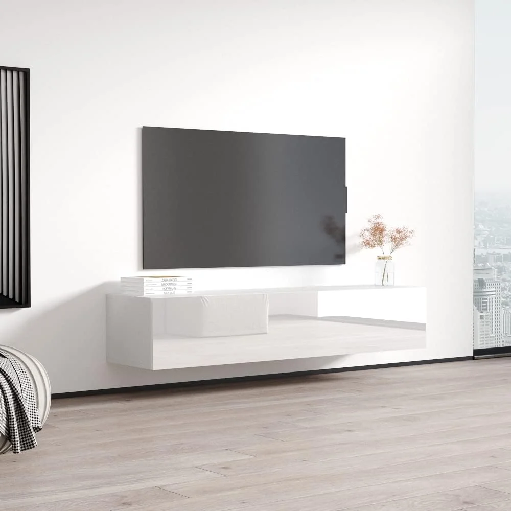 Fly Type-30 Floating TV Stand For Tvs Up To 70", Modern High Gloss 63" Entertainment Center, Wall Mounted TV Media Console With Storage Cabinets