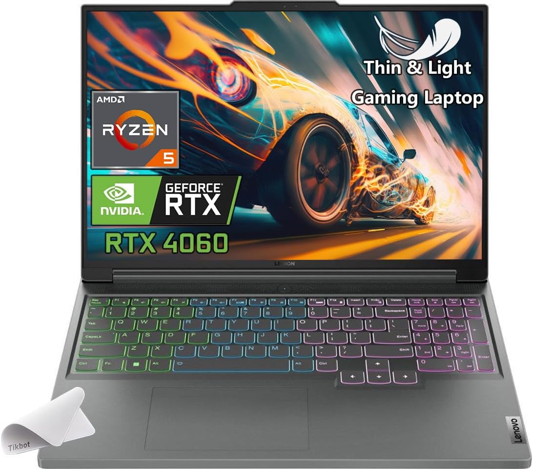Lenovo 2023 Legion Slim 5 Gaming Laptop, 16” WUXGA(1920 x 1200) Screen, NVIDIA GeForce RTX 4060(TGP 140W), AMD Ryzen 5 7640HS, 4-Zone RGB Backlit KB