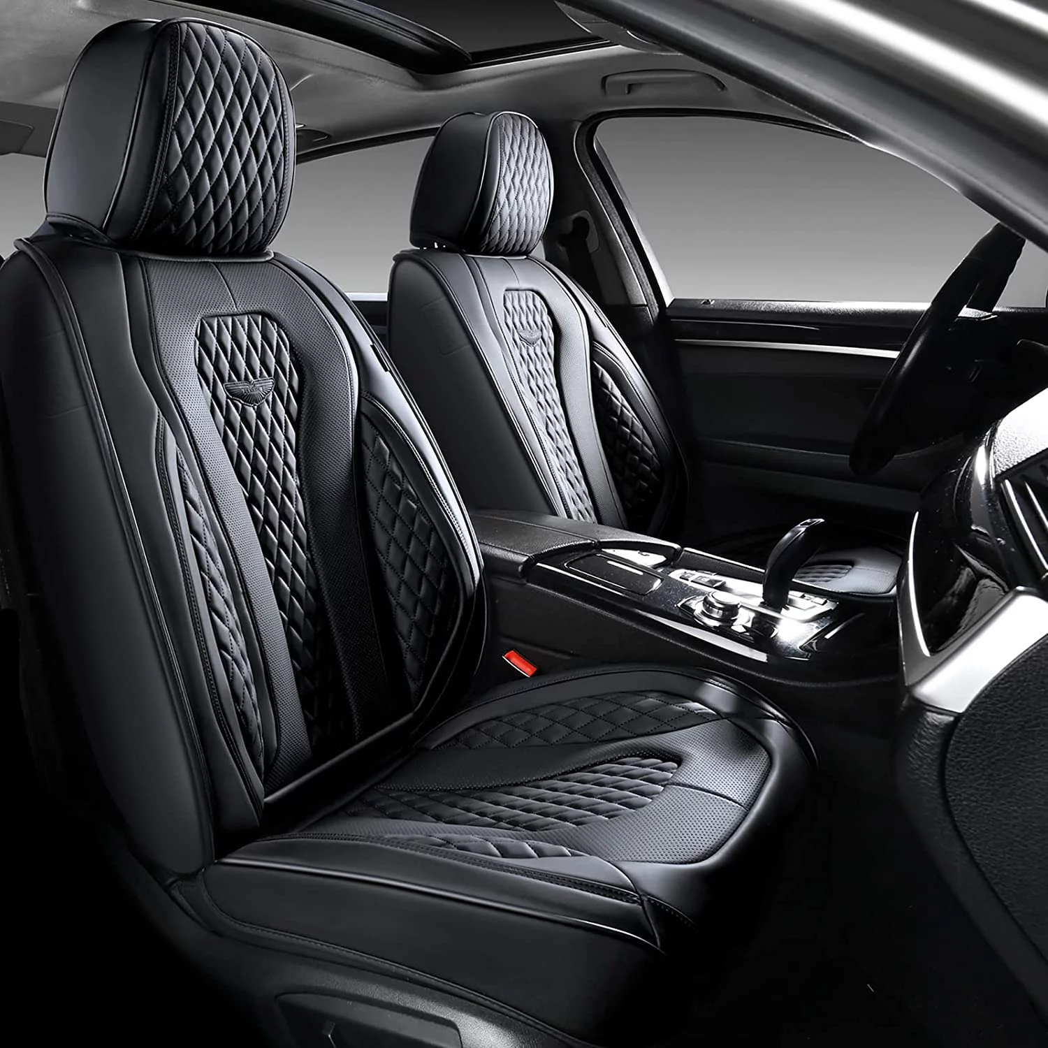 Coverado 5 Seats Black Car Seat Covers Full Set, Premium Leatherette Auto Seat Cushions Luxury Interior