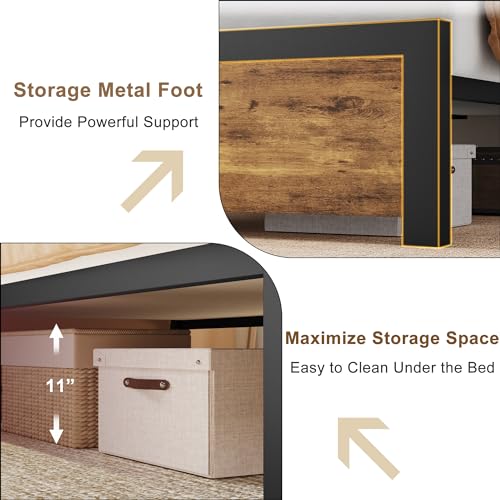 GAOMON Full Bed Frame, Platform Full Size Bed Frame with Wood Headboard, Metal Full Bed Frame with Under Bed Storage and Support Legs, Noise Free