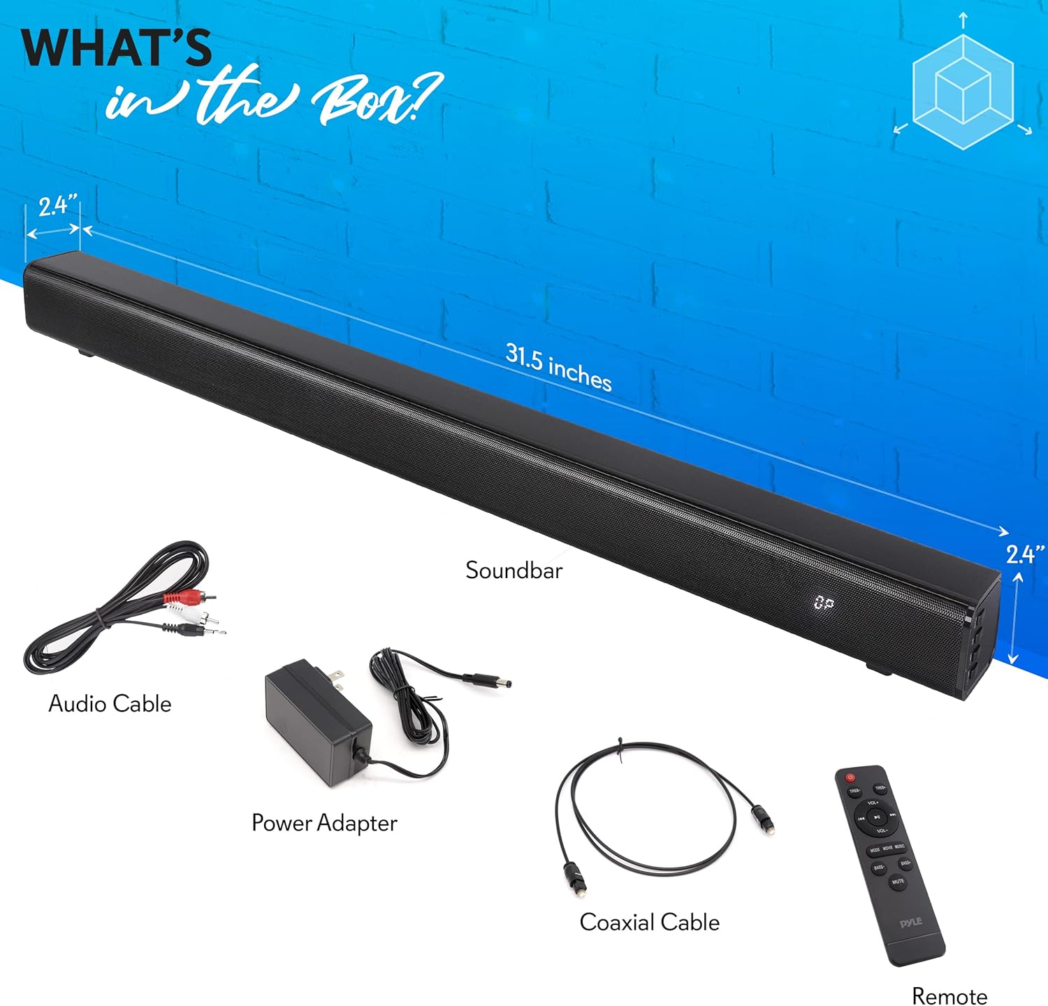Pyle TV Speaker - Quality Audio Soundbar for TV with Bluetooth, Support 4K & HDMI TV's, Wall Mountable, 32 w/Remote Control, Coaxial & RCA Cables