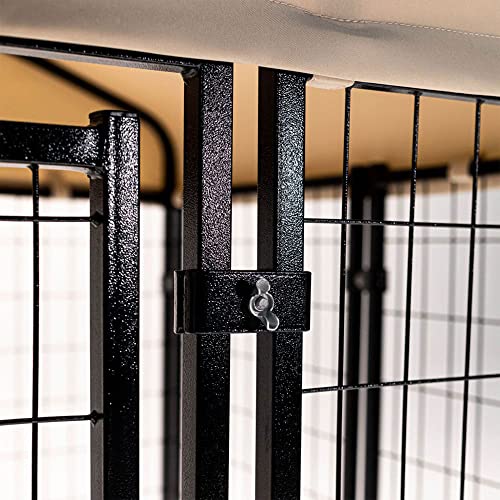 Stay Series 4 by 4 by 4.3 Feet Studio Jr. Black Powder Coat Steel Frame Outdoor Dog Kennel with Waterproof Canopy Roof and Gate Door, Khaki