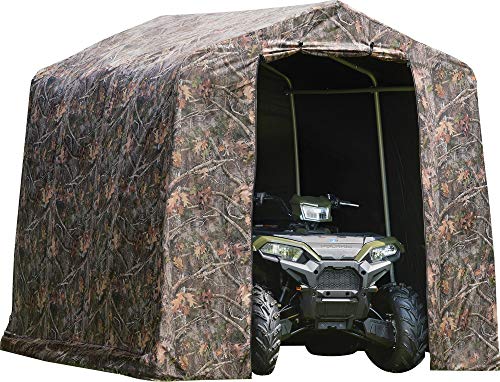 ShelterLogic 10' x 10' Shed-in-a-Box All Season Steel Metal Round Roof Outdoor Storage Shed with Waterproof Cover and Heavy Duty Reusable Auger