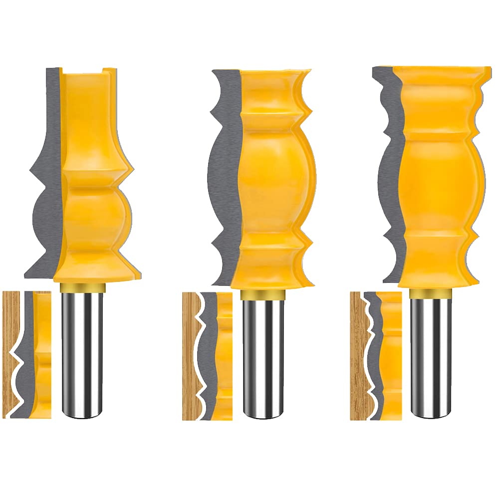 TAIWAIN 1/4 Inch Shank Router Bit Set 6 Finger Joint Woodworking Cutter 3PCS, Reversible Finger Glue Joinery Router Bits
