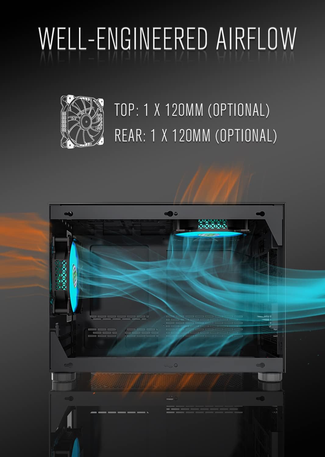MUSETEX Mini-ITX PC Case, Tempered Glass Computer Gaming Case Small Compact, Aluminum Metal Brushed Texture Vented Panel, Black, T2