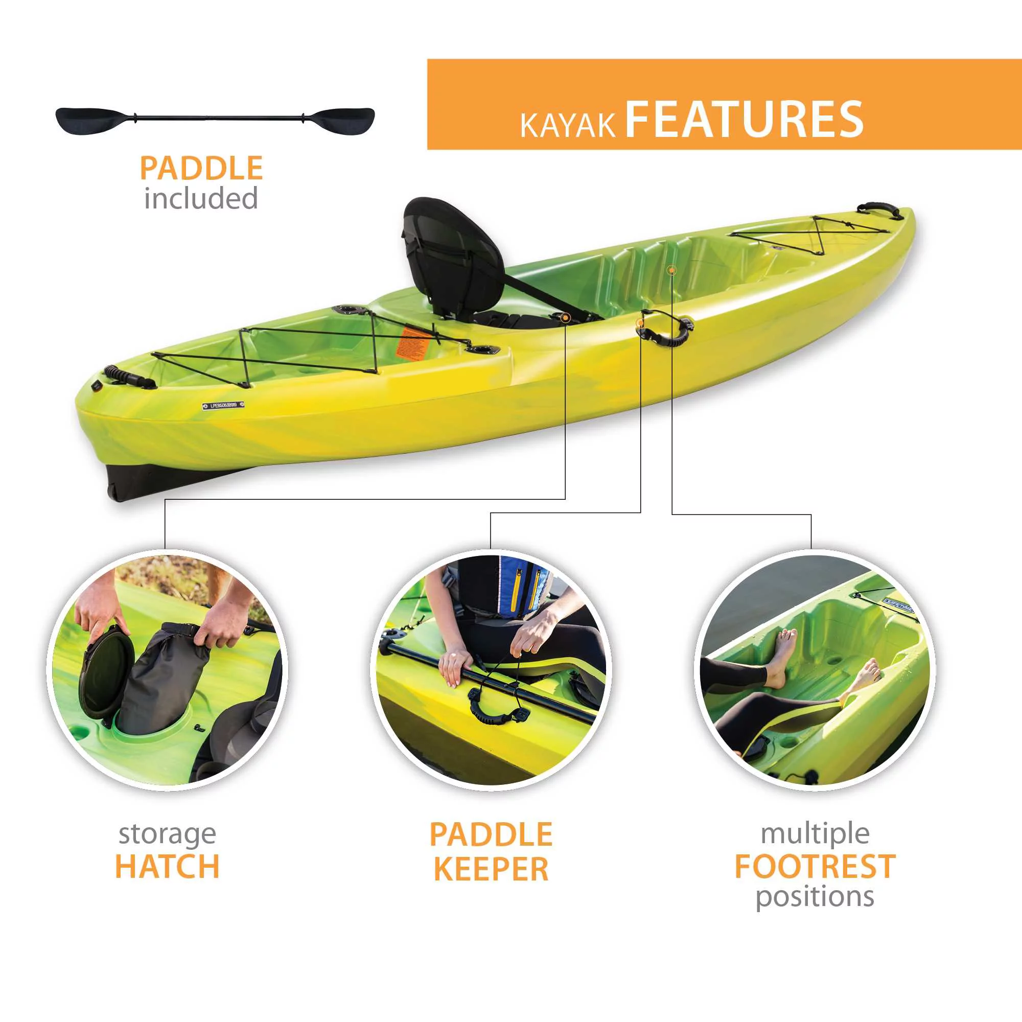 Lifetime Temptation 11 ft Sit-on-Top Kayak, Lemongrass Fusion (90979) - Radiant Selections