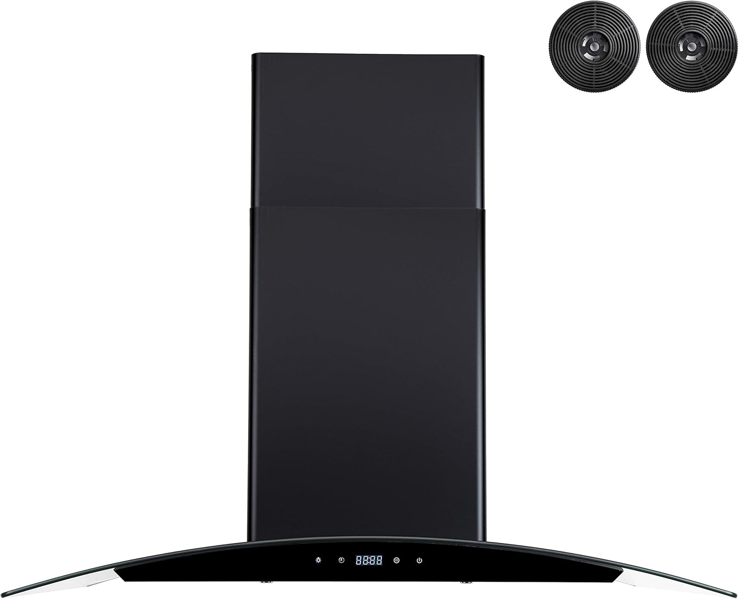 AKDY 217 CFM Convertible Wall Mount Range Hood with Tempered Glass and Carbon Filters in Black Painted Stainless Steel (30 in)