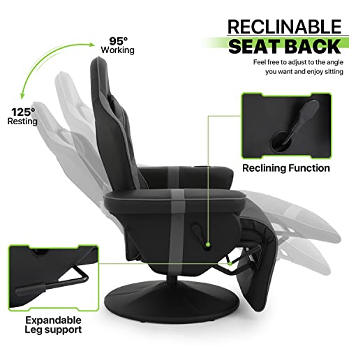 Magshion 360° Swivel Gaming Recliner Chair, Ergonomic PU Leather Reclining Chair with Adjustable Backrest, Footrest, Cup Holder & Neck Support