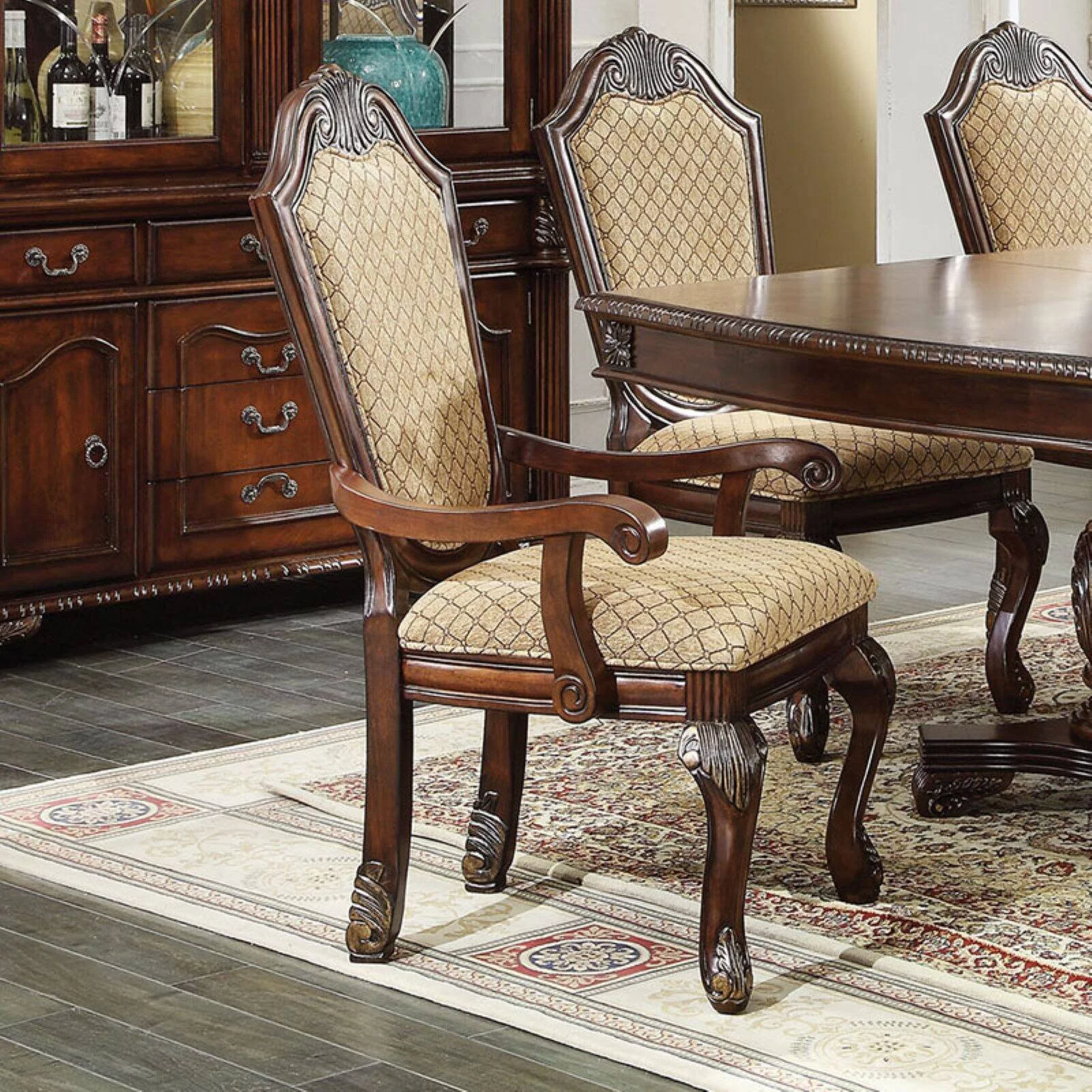 ACME Chateau De Ville Traditional Arm Chair (Set-2), Espresso fabric