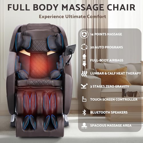 Massage Chair, Zero Gravity Full Body Massage Chair, Shiatsu Recliner with 14 Massage Points, Lumbar & Calf Heating, 20 Auto Modes