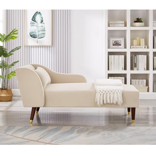 Chaise Lounge Chair, Velvet Upholstery with Pillow Modern Indoor Chair for Living Room Bedroom Guest Room Apartment (Chaise Lounge Chair Orange)