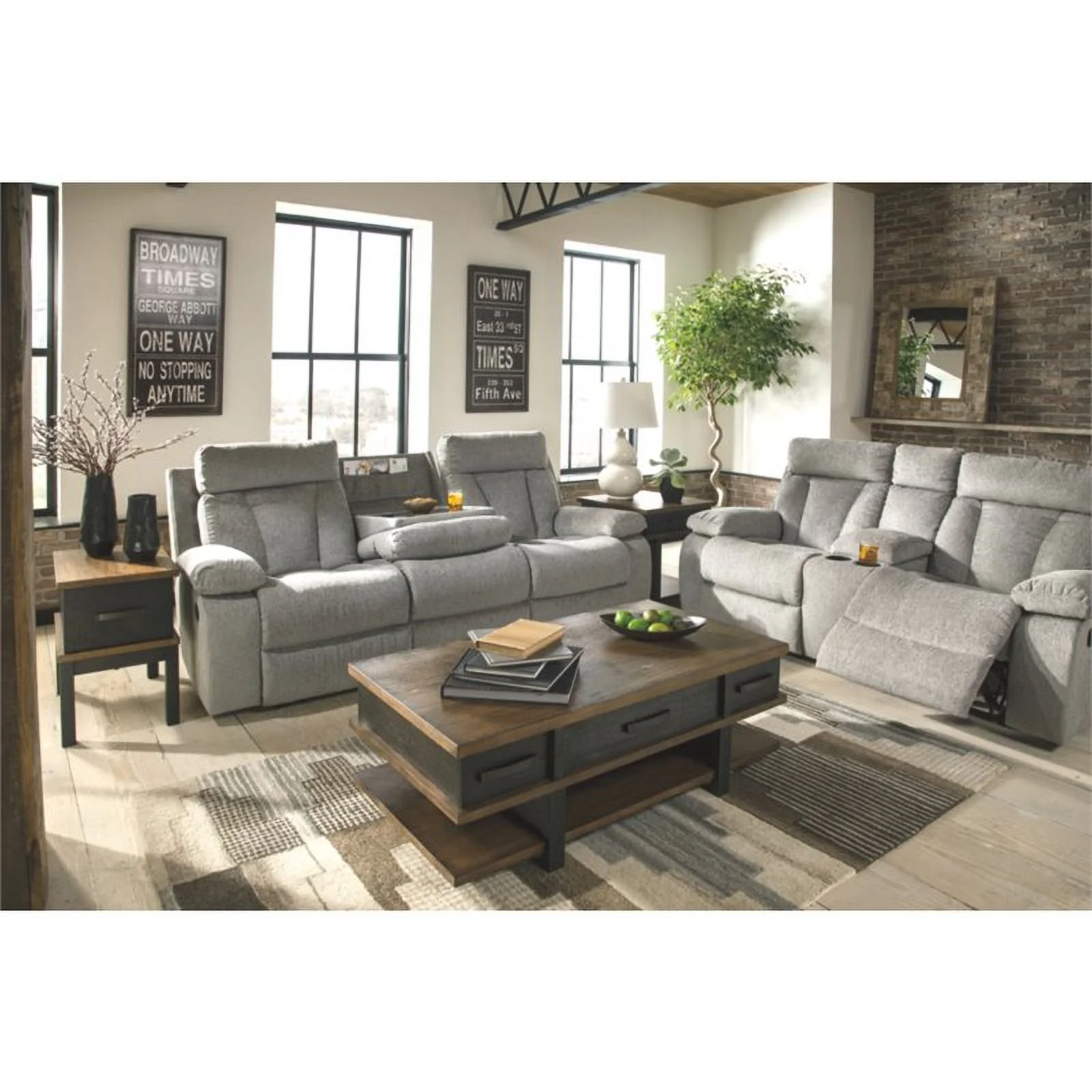 Bowery Hill Contemporary Reclining Loveseat with Console in Fog