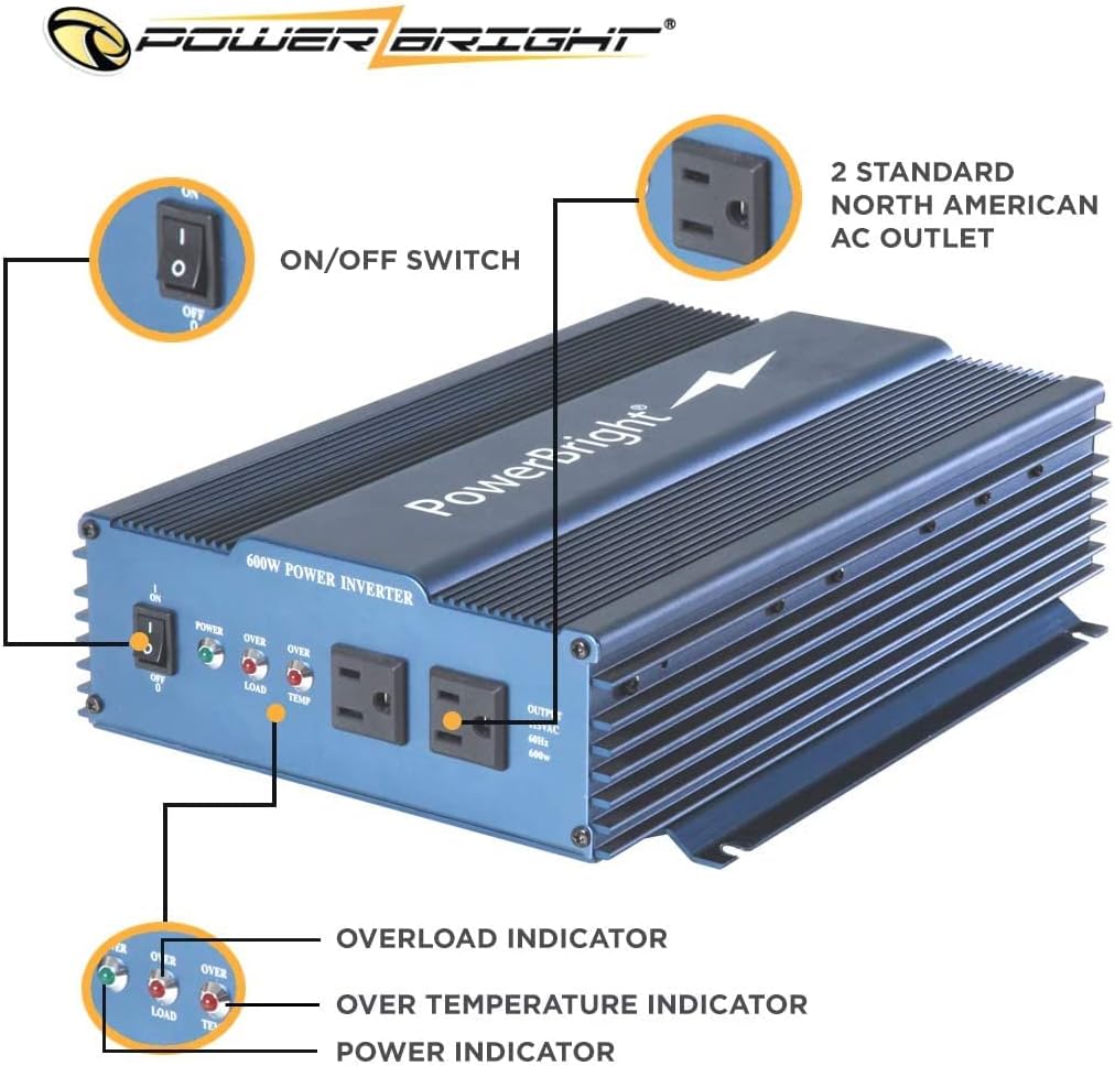 PowerBright 24 Volts Pure Sine Wave Power Inverter 300 Watt, True Sine Continuous 24 Volt DC to 120 Volt AC - Perfect for an Emergency, Hurricane
