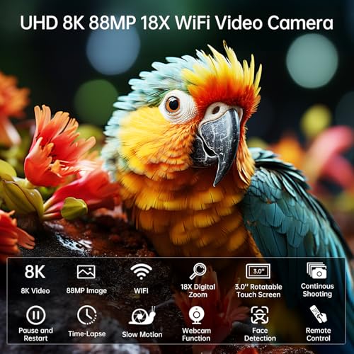 8K Video Camera Camcorder 88MP UHD WiFi Vlogging Cameras for YouTube 18X Digital Zoom IR Night Vision 3.0''Touch Screen Camera with 32GB Card