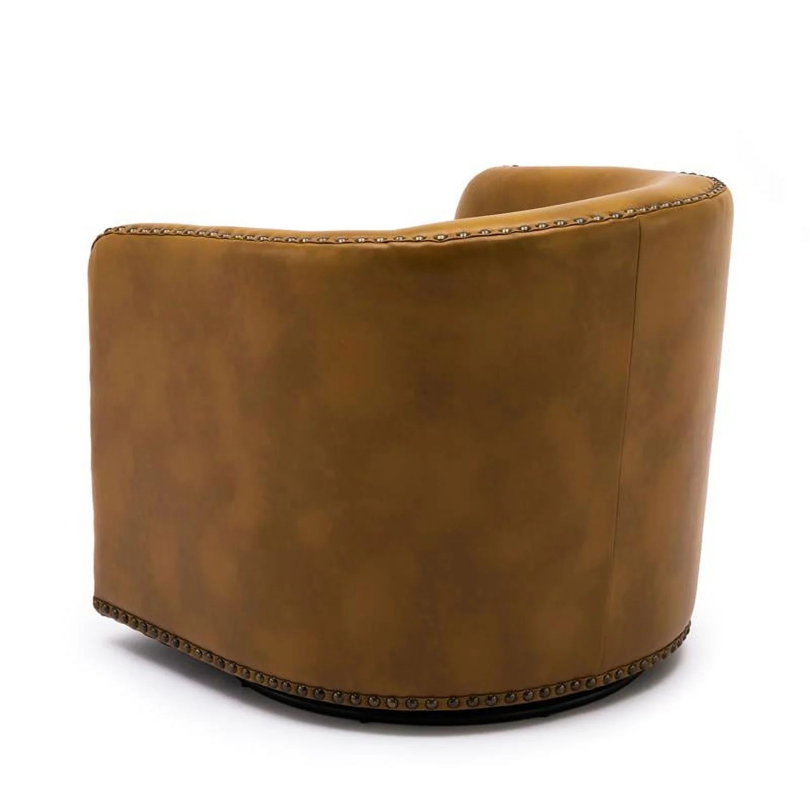 Pemberly Row Camel Brown Faux Leather Swivel Arm Chair with Nailhead Trim