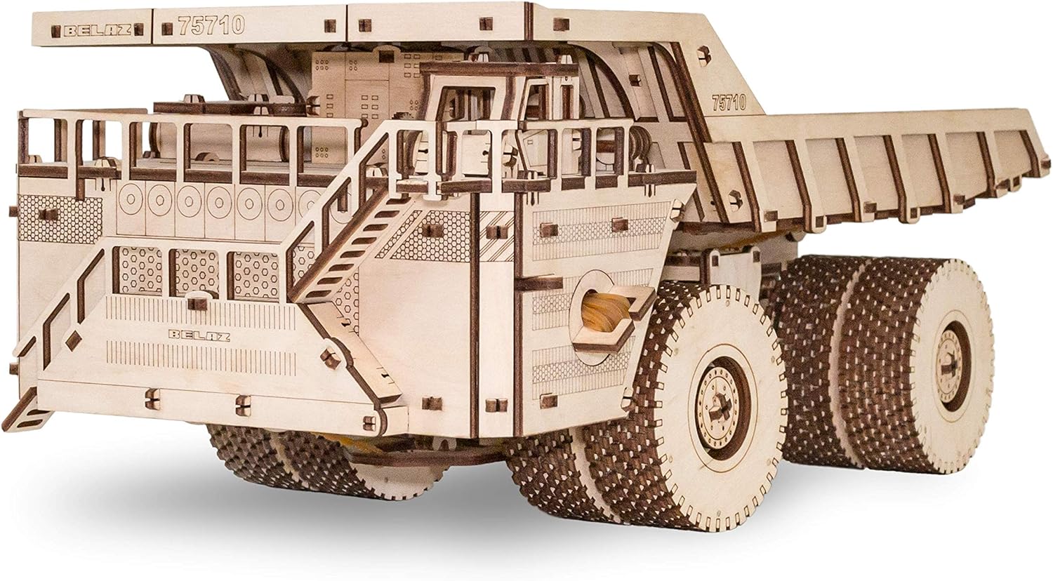 EWA Eco-Wood-Art Models 3D Puzzle for Adults and Teens - Mechanical BELAZ 75710 - Model with Rubber Band Engine - DIY Craft Set