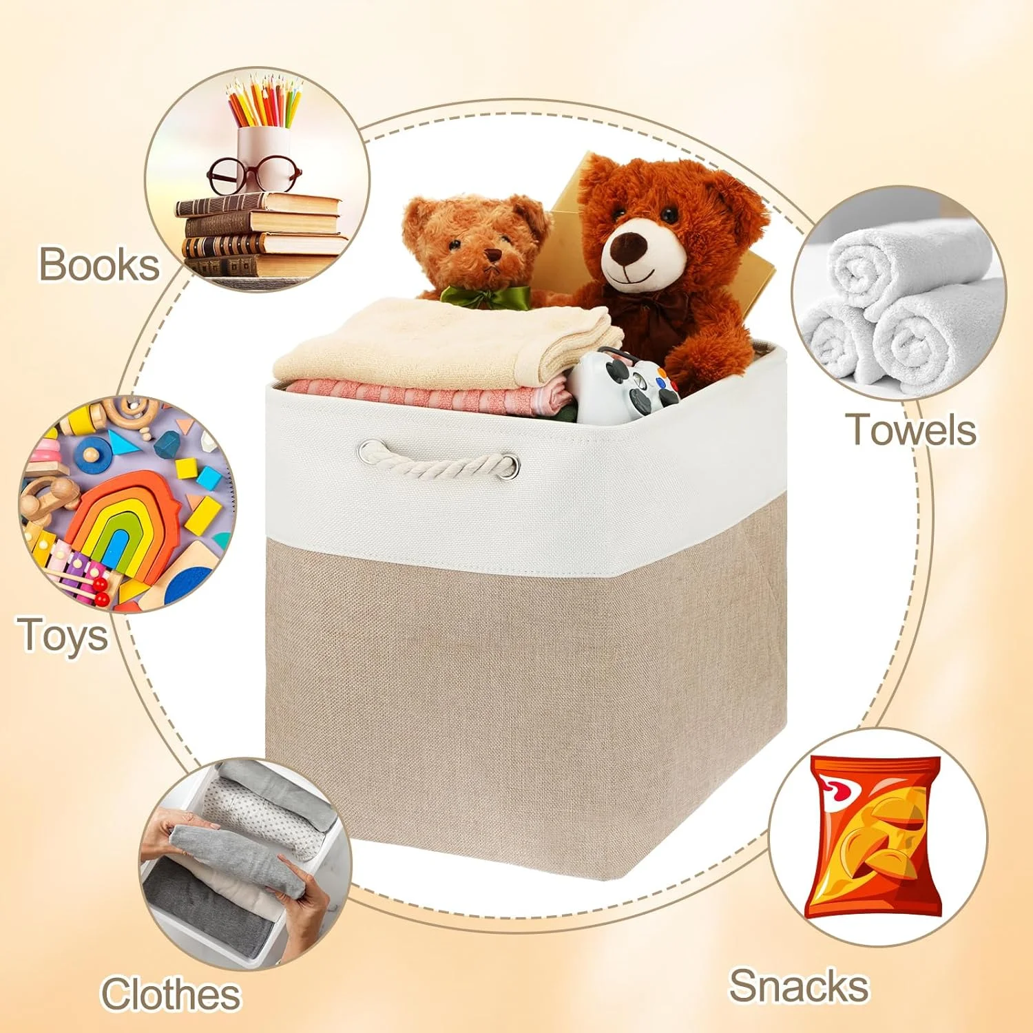 8 Pack Collapsible Storage Bins Fabric Storage Bins Polyester Fabric Baskets with Handles Linen Closet Organizer for Shelf Home Closet Towels Toys
