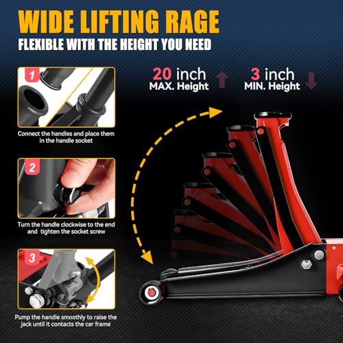Auto Dynasty 4 Ton Low Profile Floor Jack, Heavy Duty Steel Hydraulic Car Jack with Dual Pistons Quick Lift Pump, Hydraulic Racing Floor Jack