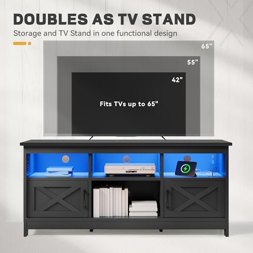 YITAHOME TV Stand for 65 Inch TVs, Entertainment Center with Storage Cabinets, Power Outlet & LED Light
