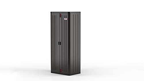 Suncast 19 Cubic Ft. Heavy-Duty Resin Cabinet with Lockable Handles, Multi-Wall Construction, and Metal-Reinforced Shelves for Basement