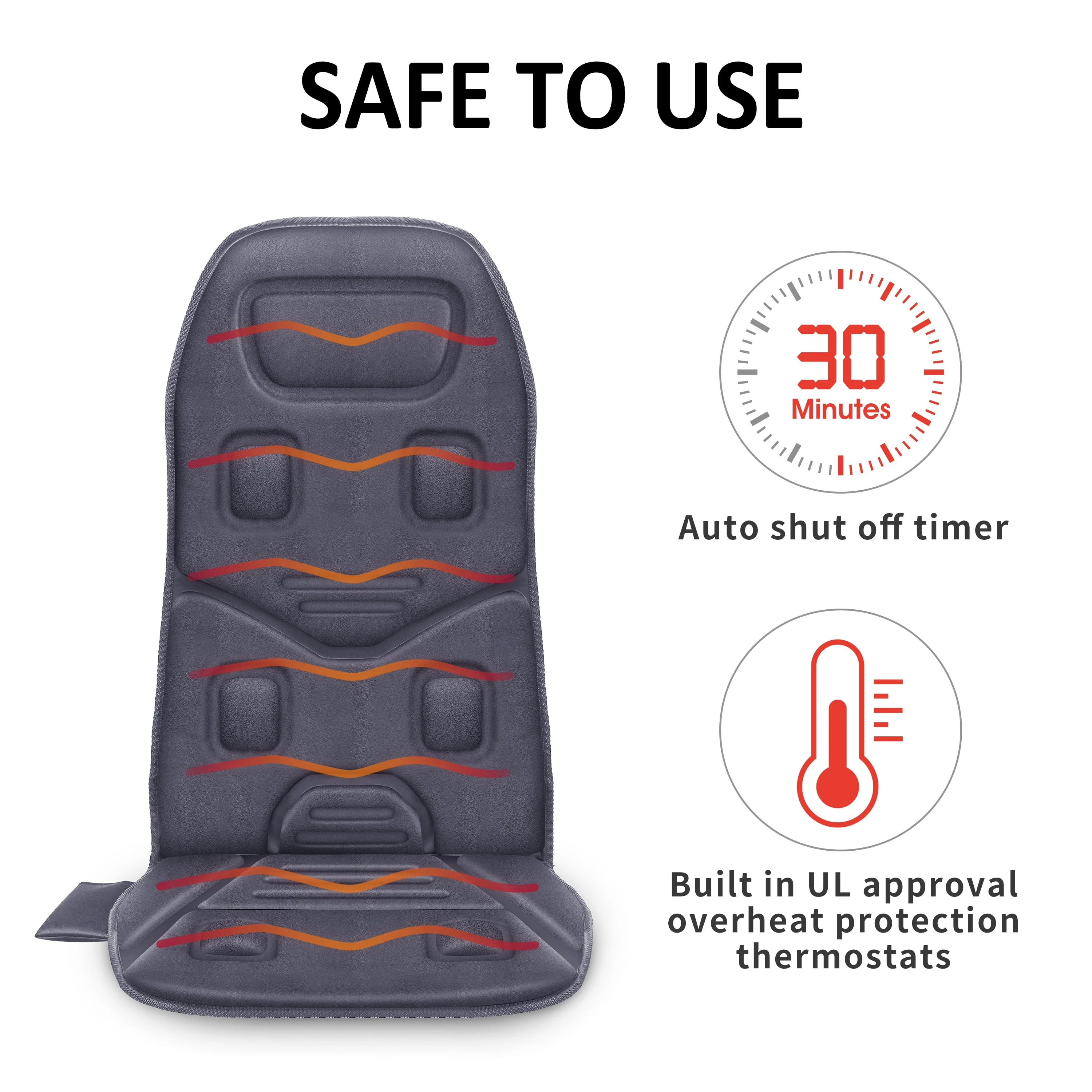 COMFIER Motors Massage Seat Cushion with 3 Level Heating Pad, Back Massager, Black, Gift for Men Women, Home/Car Use