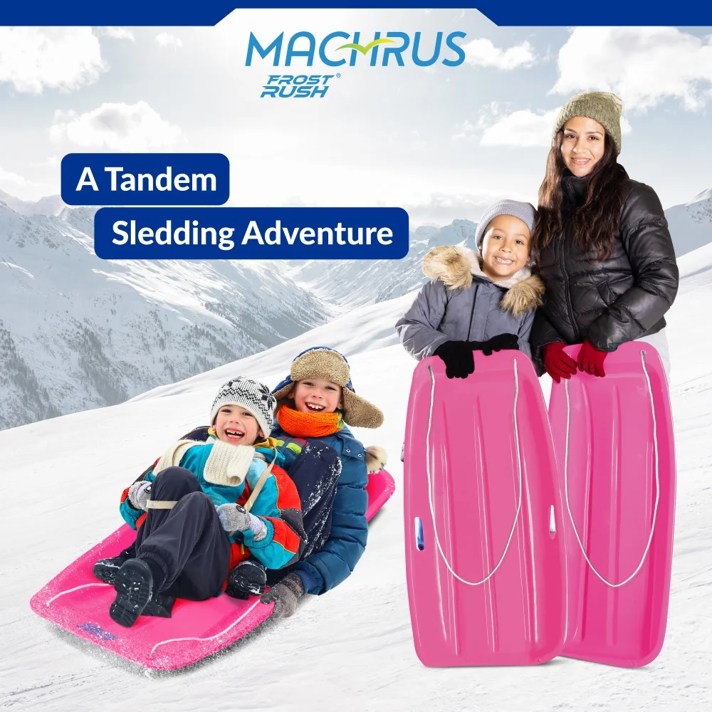 Machrus Frost Rush Snow Sled, Large&nbsp;Plastic Toboggan Sled for&nbsp;Winter Sledding with Attached Pull Rope for Kids and Adults- 1 Pack