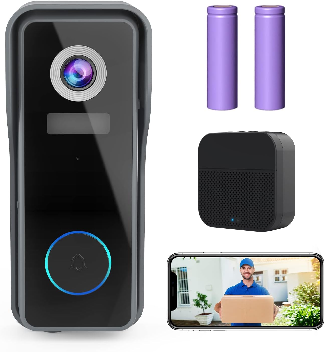 【2021 Upgraded】 ZUMIMALL WiFi Video Doorbell Camera, Wireless Camera Doorbell with Chime, 1080P HD, Motion Detection, Night Vision, 2-Way Audio