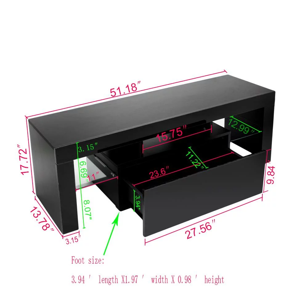 Ktaxon Modern TV Stand Media Console Cabinet LED Shelves with 1 Drawers for Living Room Storage up to 52" Television Stand,Particle Board,Black