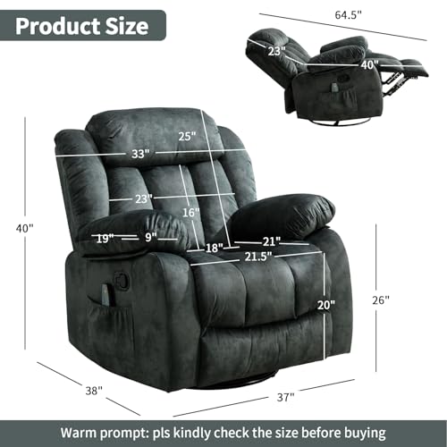 INZOY Massage Swivel Rocker Recliner with Heat and Vibration, Manual Rocking Recliner Chair with Vibrating Massage