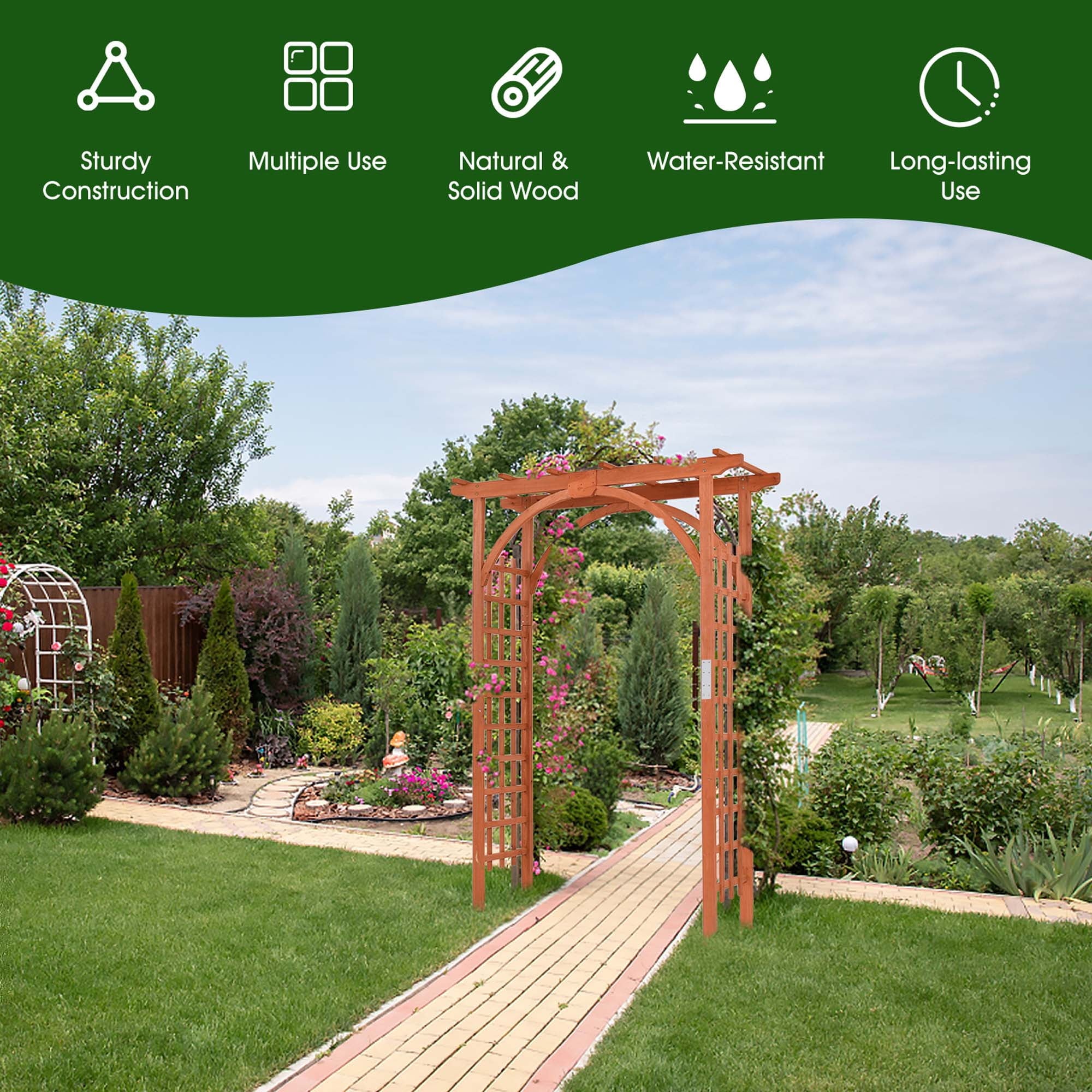 Costway Premium Outdoor Wooden Cedar Arbor Arch Pergola Trellis Wood Garden Yard Lattice