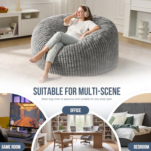 Hobestluk 5ft Bean Bag Chairs for Adults Large Beanbag Chair with Stripe Plush Cover Big Bean Bag Chair for Living Room Bedroom Dorm Office -Black