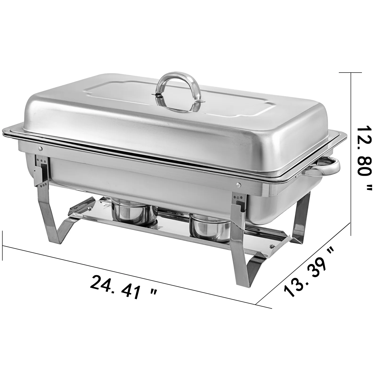 VEVORbrand Chafing Dish 4 Packs 9L/8 Quart Stainless Steel Chafer Full Size Rectangular Chafers for Catering Buffet Warmer Set with Folding Frame