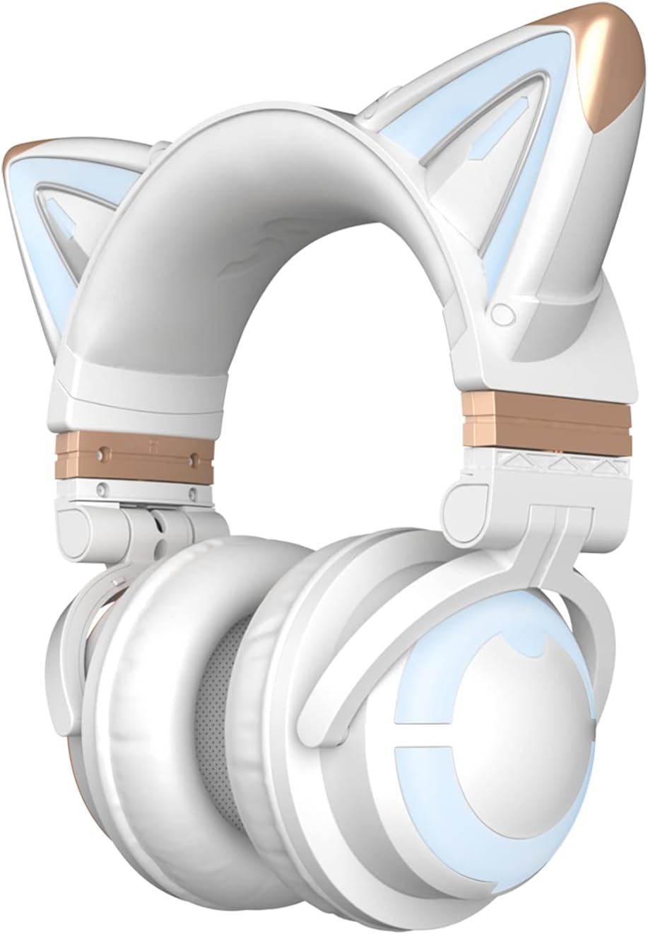 YOWU RGB Cat Ear Headphone 3G Wireless 5.0 Foldable Gaming Headset with 7.1 Surround Sound, Built-in Mic & Customizable Lighting and Effect via APP