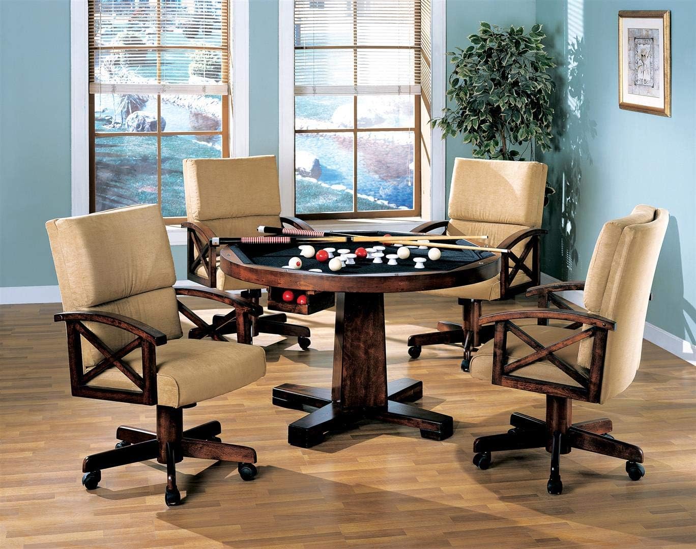 Coaster Home Furnishings Marietta 5-Piece Game Table Dining Set, Tobacco and Tan