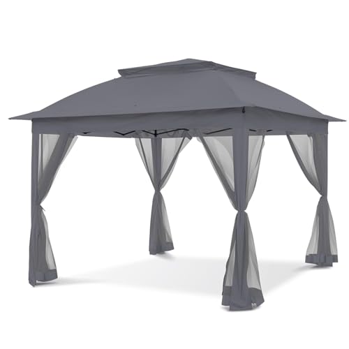 COOS BAY 11x11 Pop Up Instant Gazebo Tent with Mosquito Netting Outdoor Canopy Shelter with 121 Square Feet of Shade (Beige)