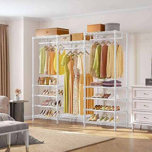 VIPEK S3i Heavy Duty Garment Rack with Adjustable Shoe Rack Wire Shelf, Large Wardrobe Closet Organizer Storage