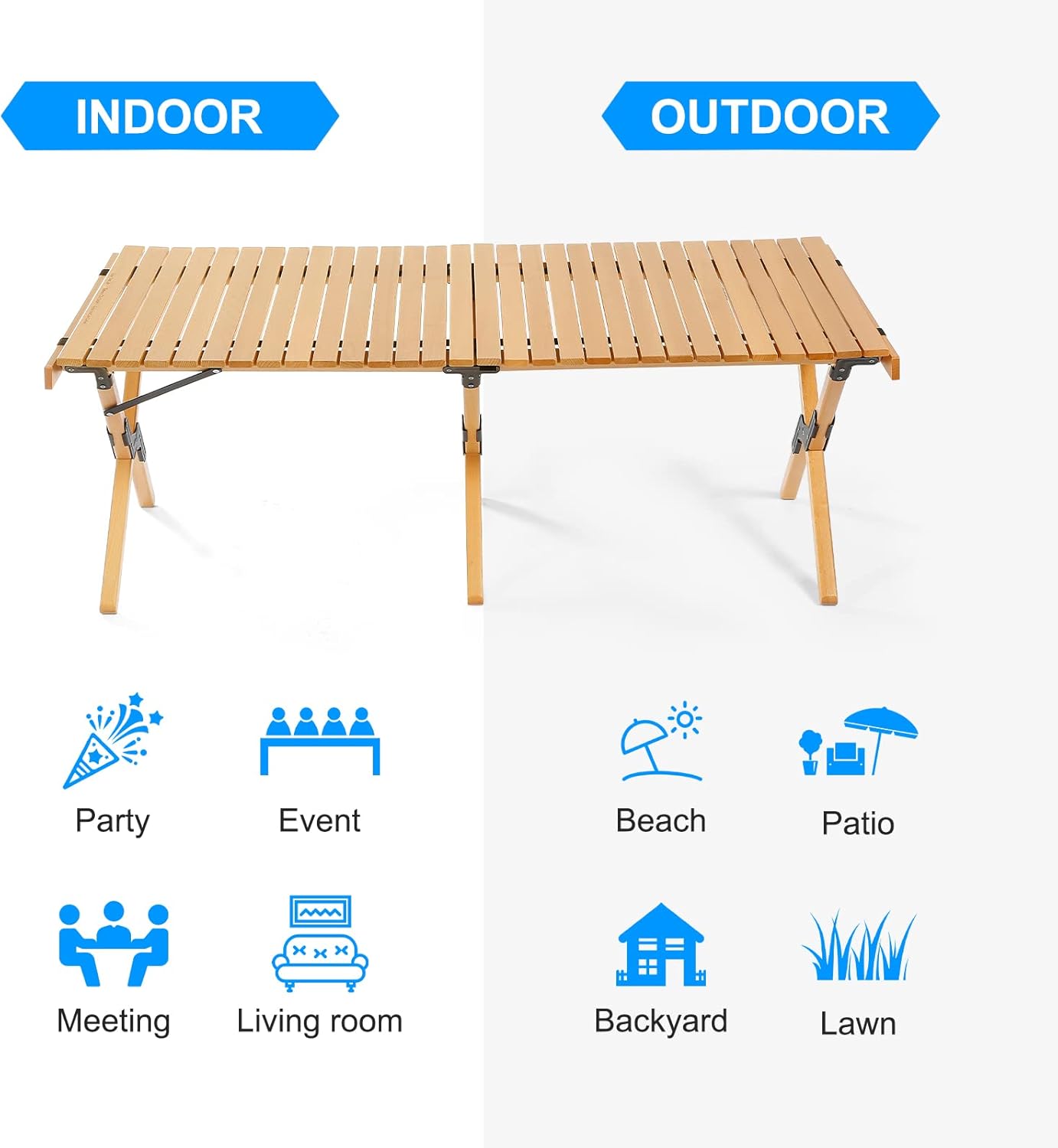 4ft Low Picnic Table Foldable, Balee Low Height Portable Wooden Beach Table, Indoor & Outdoor Picnic Table with A Carry Bag for Camping, Beach, Patio