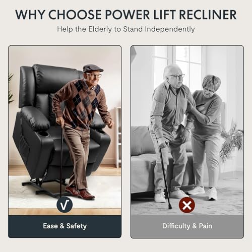 FLEXISPOT XL31 Power Lift Recliner Chair for Elderly, Electric Lift Chair with Massage & Heat, PU Leather Reclining Sofa w/Cup Holders