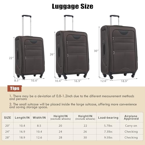 Merax Suitcase Set Softside 3-Piece Expandable Luggage with TSA Lock Spinner Wheels Lightweight Upright Luggage with Travel Bag(22/26/30 IN