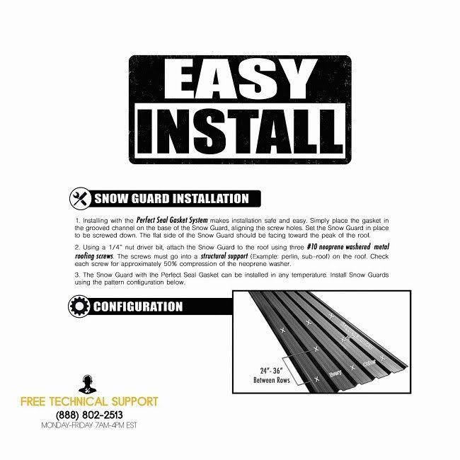 50 QTY Commercial Bulk Pack (Snow Guards, Perfect Seal Gaskets u0026 Screws) - Stop Snow from Sliding Off Your Roof