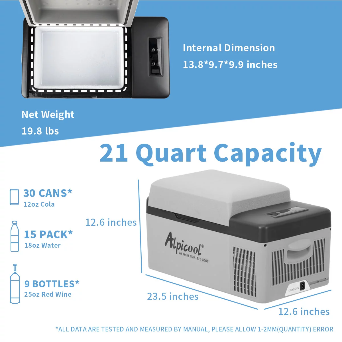 Alpicool C20 Car Freezer, Portable Car Refrigeartor 21 Quart(20 Liter), 12 Volt Fridge Freezer for Car, RV, Truck, Camping