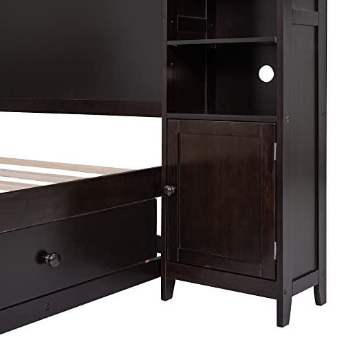 SOFTSEA Full Murphy Bed Wall Beds, Wood White Cabinet Bed 61.5” Foldable Platform Bed with Shelf for Guest Room