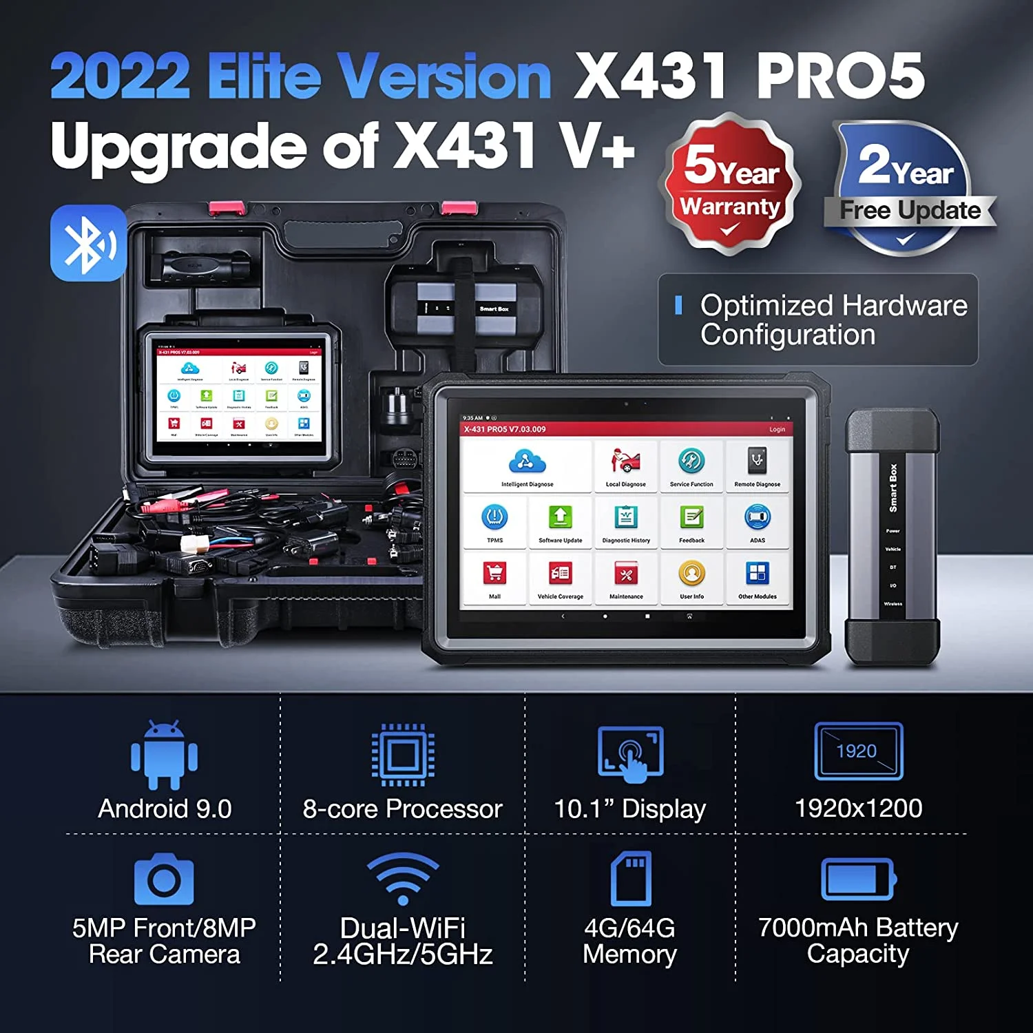 LAUNCH X431 PRO5 Elite Car Diagnostic Scan Tool J2534 Reprogramming,ECU Online Coding, 50+ Services